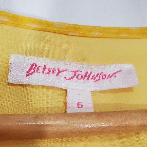 *RARE* Vintage 90's Betsey Johnson Yellow Silk Polka Dot Belted Ruffle Dress - Picture 7 of 8